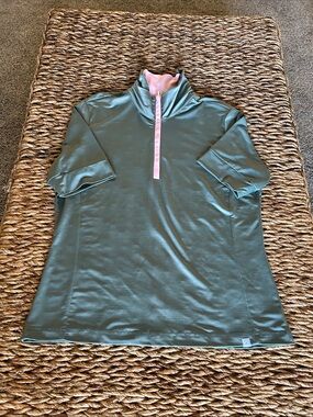 GG blue Short Sleeve Zip Golf Top in Sage with Pink Trim